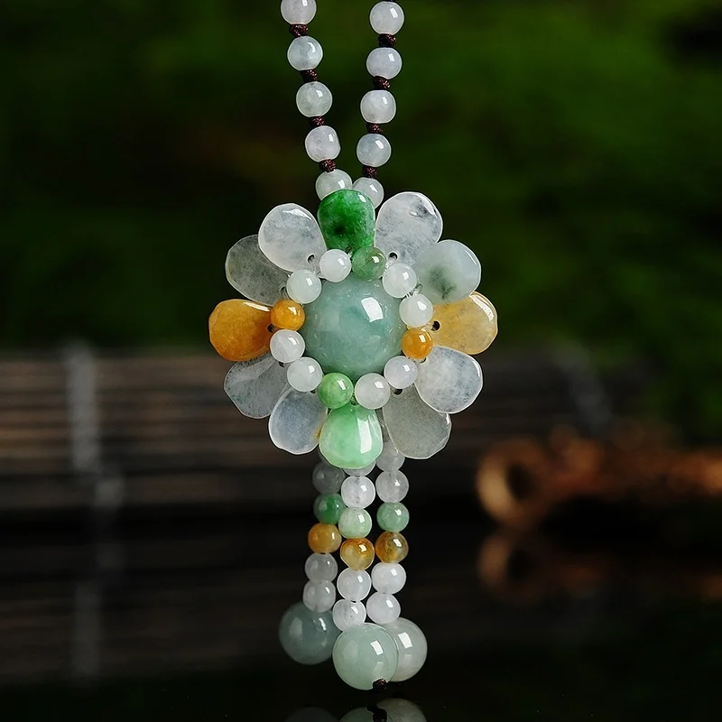 Beading - Certyfikowany birmański jadeit słonecznikowy wisiorek jadeit