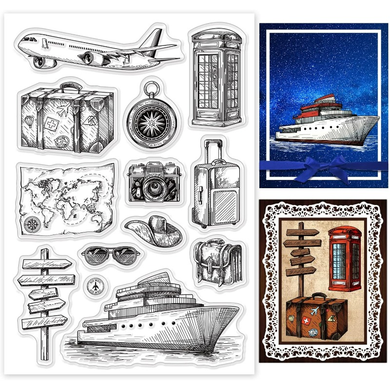 Clear Silicone Stamps For Card Making - Podróżny silikonowy przezroczysty stempel Mapa samolotu