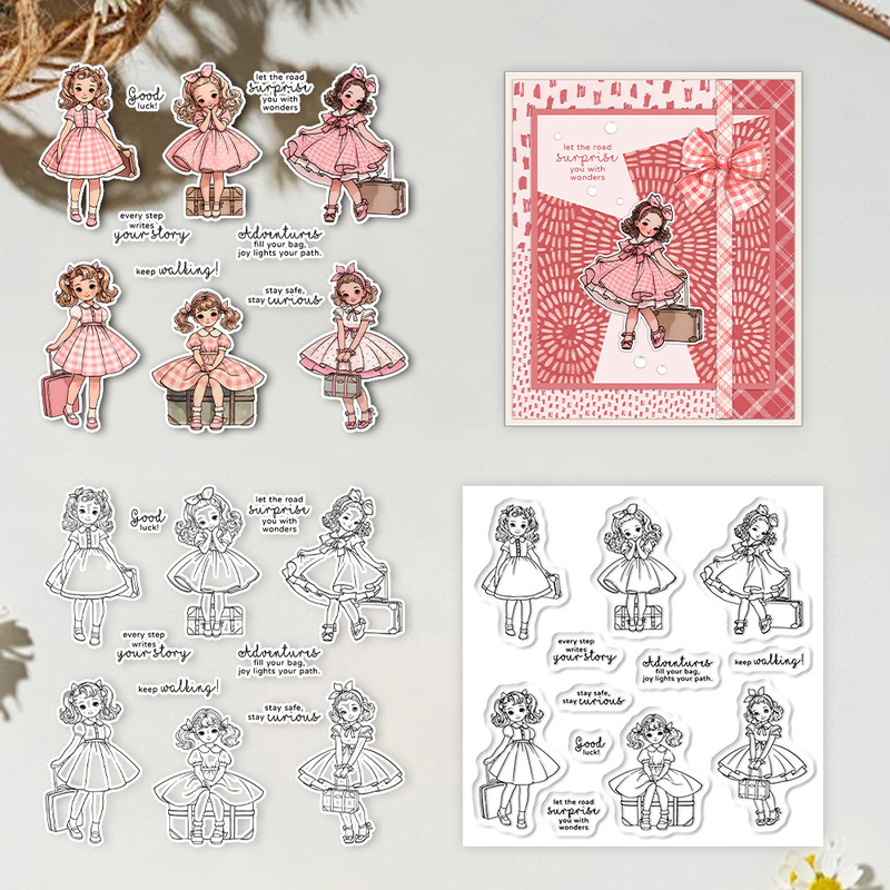 Clear Silicone Stamps For Card Making - Suncraft Urocza Dziewczynka Podróżująca Przez Przyrodę