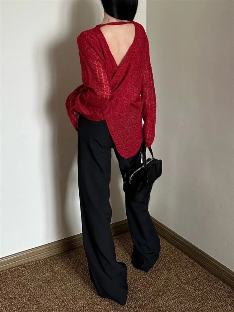 Embroidery - Przezroczysta dzianinowa koszulka damska w stylu