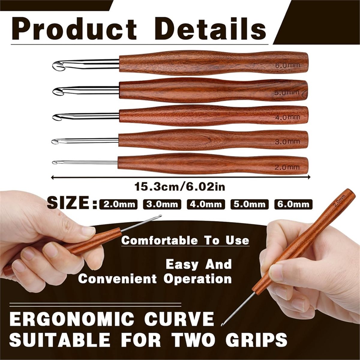 AT16 5 szt. Szydełka do robóte – Wooden Crochet Hooks Ergonomic Handle recenzja i cena